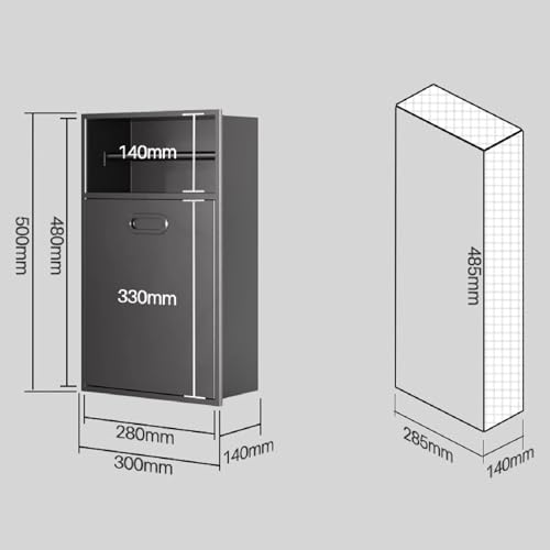 Stal Nierdzewna, Wnęka Prysznicowa I Uchwyt Na Papier Toaletowy, Wbudowany Kosz Na Śmieci Do Łazienki, Kuchni I Salonu, Łatwy Montaż, Nowoczesny Design, Biały/Szary, Szary - 50 X 30 X 14 Cm