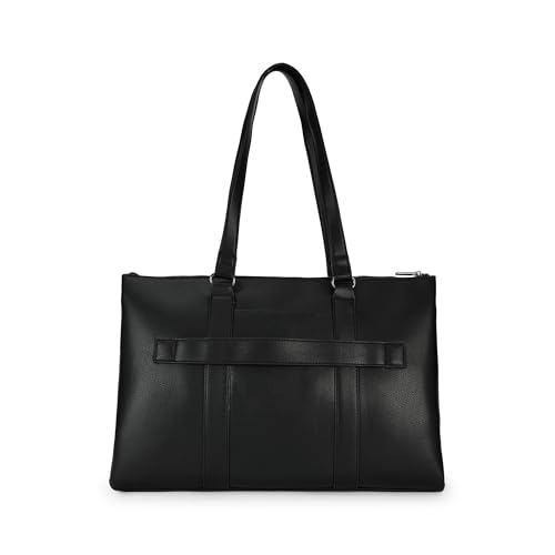 Image of Fastrack Structured Laptop Tote Bag for Women | Faux Leather Work Bag with 15-Inch Padded Sleeve, 3 Compartments, Utility Pockets, Zip Closure | Elegant Office and Travel Tote