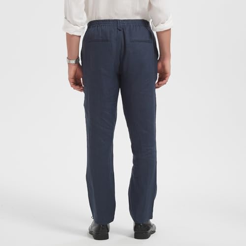 Isle Bay Linens Men's Summer 100% Linen Blend Breathable Waist Comfort Lightweight Dress Pants2