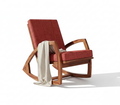 Image of Solid Sheesham Wood Rocking Chair for Living Room - Upholstered Relaxing Chair - Wooden Rocking Chair for Adults for Home Outdoor Indoor (Honey, Elian)