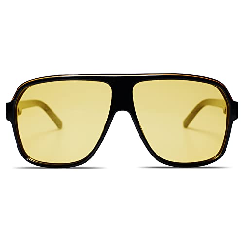 Vanlinker Oversized Aviator Sunglasses Polarized For Men Women Uv400 Protection Fashion Trendy Classic Big Flat Top Sun Glasses Rectangle Lightweight Shades Navy Black Frame Yellow Len #TOP2