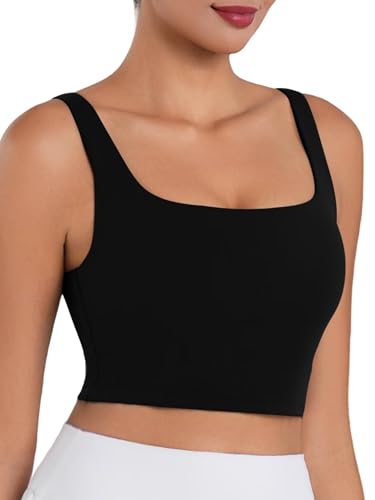 Image of Sunzel Square Neck Longline Sports Bra, Built-in Bra Crop Tank Top | Buttery Soft, Removable Pads, Light to Medium Support, Wide Straight Straps, Yoga, Pilates, Gym, Daily Wear