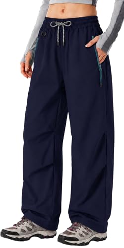 Image of FEOYA Hiking Pants Women Parachute Pants Baggy Quick-Dry Water-Repellent | with Zipper Large Pockets Outdoor Travel Cargo Pants Casual Wear
