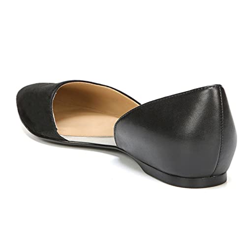 FOWT Vintage Suede Leather Patchwork Two-Toned Half D'Orsay Flats Chic Sexy Pointed Toe Slip on Low Heel Shoes Elegant Simple Office Black Ballet Flats for Women, US Size 4-16 M2