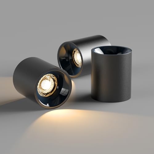 Image of 24W LED Dimmable Black Ceiling Spot Light 4.92'' Aluminum CRI90 3000KCylinder Spotlight Indoor Modern Minimalist Focus Black Ceiling Down Light Fixture for Living Room Hallway Foyer 3 Pack