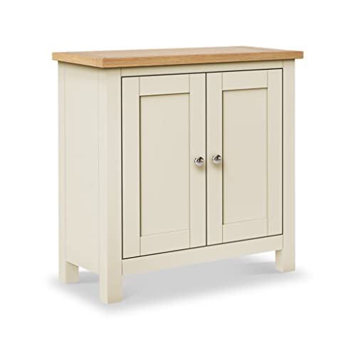Farro Cream Small Floor Cabinet | Roseland Furniture Contemporary Painted Solid Wooden 2 Door Storage Cupboard with Shelf for Bathroom, Living Room, Kitchen, Dining Room, Hallway, Fully Assembled