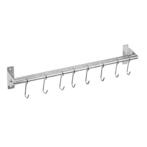 Funan Mountain Stainless Steel Wall Shelf，Kitchen Knife Holder Storage Stand，Stainless Steel Wall Pot Lid Rack With 8 Hooks（2.67*23.62） #TOP4