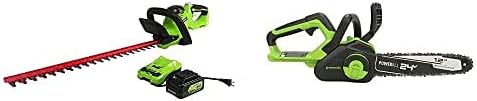 Greenworks 24V Hedge Trimmer and Brushless Chainsaw Combo Kit, 4.0Ah Battery and Charger Included
