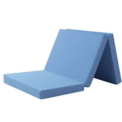 高反発 マットレス 三つ折 敷き布団 タオル生地 面でしっかり身体を支える 程よい硬さ 体圧分散 極厚 10cm パイル ブルー セミダブル