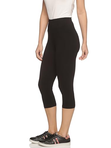 Image of OUTFLITS Women's Knee-Length Cotton Spandex Essential Capri Stretchy Leggings |Small - 2XL Adult |Yoga Leggings, Workout, Gym, Running 3 /4th Leggings for Women(OFLLC)
