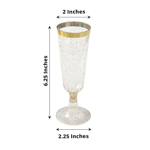 Balsa Circle 12 Clear 6 oz Disposable Flutes Glittered Plastic Champagne Glasses Gold Trim Wedding Party Events Decorations Supplies