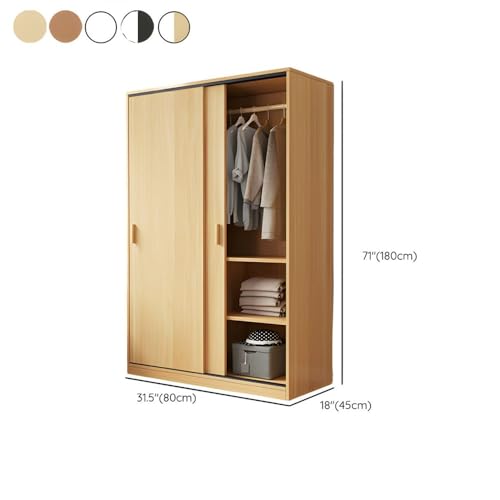 NIUYAO Solid Wood Family Wardrobe Closet Armoire Sliding Door Clothing Rod & Shelves Included Bedroom Dressing Room Storage Cabinet -White Black 31.5\" L x 18\" W x 71\" H - Thumbnail 2