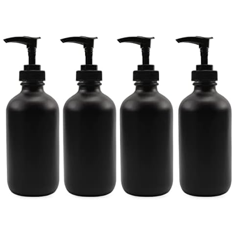 Cornucopia Brands Black Coated 8-Ounce Glass Pump Bottles (4-Pack), Great for Lotions, Liquid Soap, Aromatherapy and More Cover