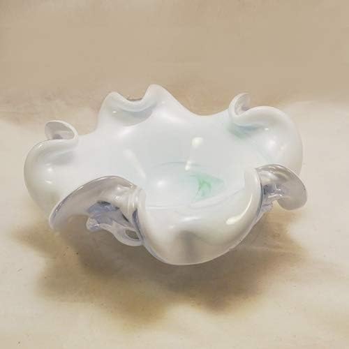 Large Crystal/White Murano Glass Bowl