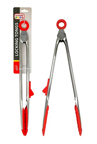 Meat Red Locking Kitchen Tongs - 12