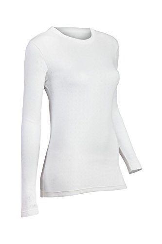 Indera Women's Pointelle Crew Top, White, Medium 180LS