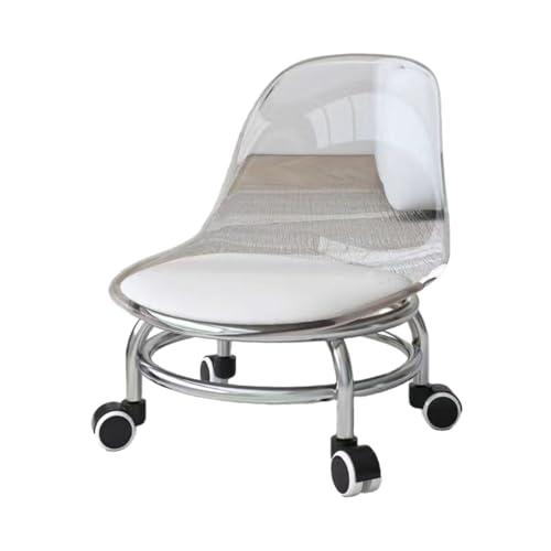 XQWANG Taburete Rodante Bajo, Taburete Rodante Giratorio De 360 Grados Y Respaldo, Mini Taburete Móvil, Taburete Giratorio, Adecuado para Sala De Estar,Blanca
