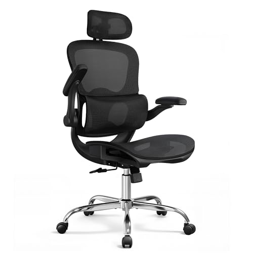 DEVAISE Silla de Oficina Ergonómica, Silla Ergonomica Escritorio con Reposacabezas 3D Ajustable, Reposabrazos Regulables, Respaldo Transpirable y Soporte Lumbar para Home Office, Negro