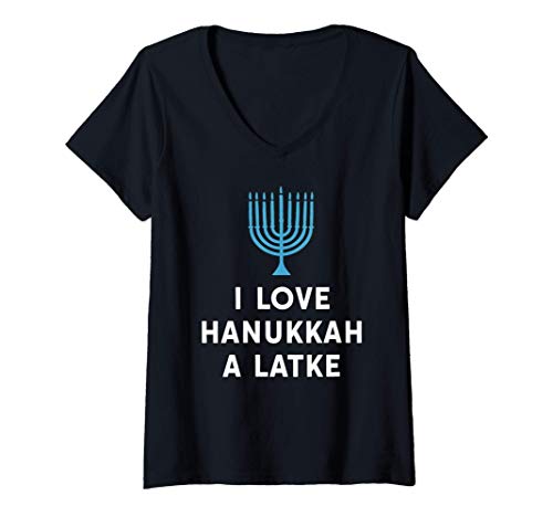 Mujer I Love Hanukkah A Latke Funny Pun Chanukah Judío Holiday Camiseta Cuello V