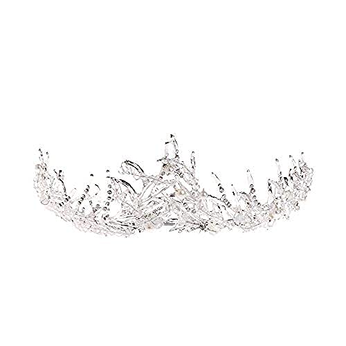 Couronne de dames, coiffure de princesse de reine de reconstitution historique, mariage de coiffure d'anniversaire de reine de mariée, bijoux de couronne de branche de perle de faux strass-white Cover