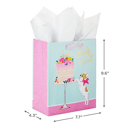 Image of Hallmark 9 inch Medium Birthday Gift Bag with Tissue Paper (Make a Wish Cake and Pug Puppy) (Pack of 2)