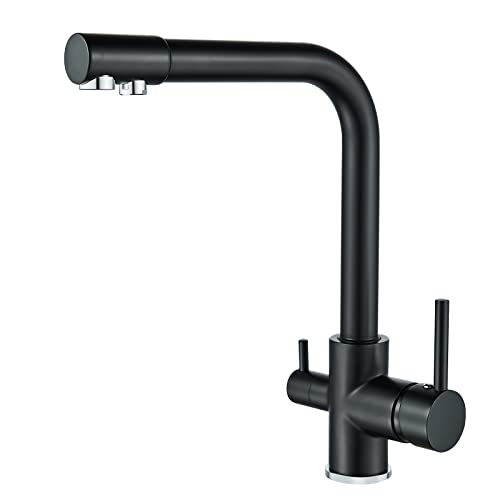 KEOKBON 3 in 1 Kitchen Mixer Tap with Drinking Filtered Water Outlet, 3 Way Water Sink Tap, G1/2 Inch Hose, 360° Swivel