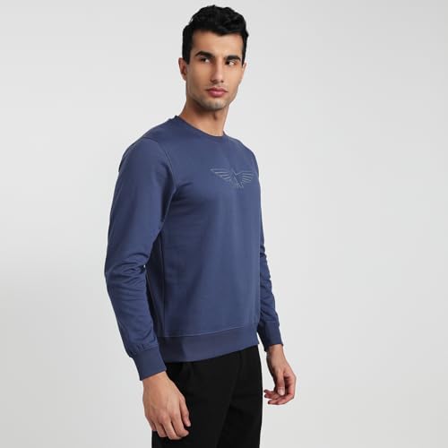 Image of Park Avenue Men Slim Fit Solid Pattern Cotton Polyester Blend Round Neck Full Sleeve Casual Sweatshirt