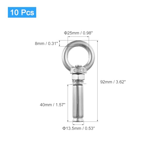Image of uxcell Ring Lifting Expansion Eyebolt, 10pcs M10x60mm 304 Stainless Steel Expansion Screw with Eye Ring for Concrete Brick Wall