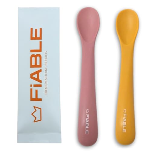 Image of FiABLE Premium 100% Pure Silicone Baby Spoons - Set of 2 Food Grade, BPA Free Spoons for 6months+ | First-Stage Spoons, Soft-tip Easy on Gums I Baby Training Spoon | - Set of 2 Pink&Yellow