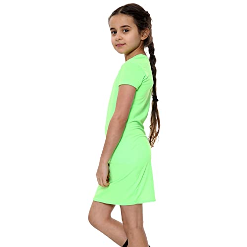 Vestido ajustado para niñas de manga corta verde neón elástico tipo túnica 2