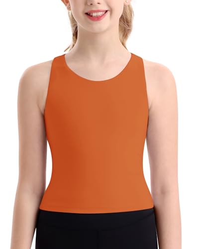 Image of DOCUMO Girls Tank Tops Double Lined Racerback Crop Tops for Kids Sleeveless Workout Tops for Dance, Yoga, Running, Sports