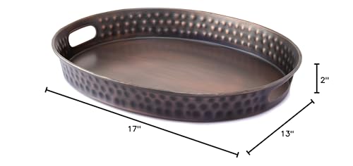 Monarch Abode 40604 Hand Hammered Metal Decorative Vanity Tray, Oval Ottoman Serving Tray For Kitchen Bathroom Counter Organizer, 17 Inch, Antique Copper Finish thumb #8