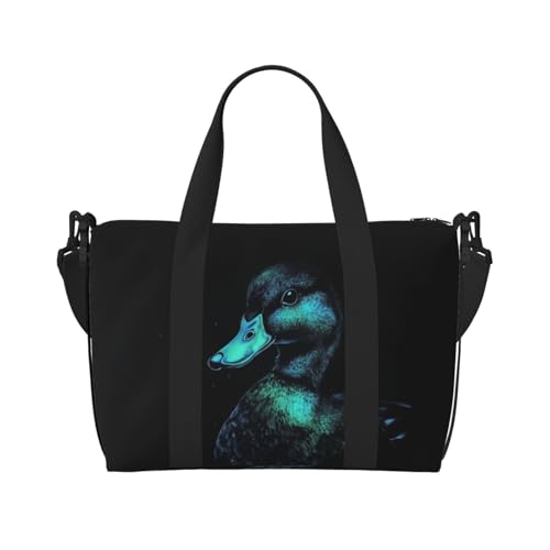 Duck green print Travel Duffel Bag, Sports Tote Gym Bag, Swim Pool Bag Large Shoulder Tote Bag for Beach Weekender
