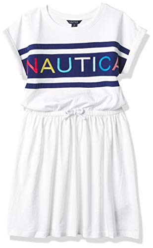 Nautica Girls' Short Sleeve Jersey Tee Dress with Elastic Cinched Waist, Fun Designs & Colors