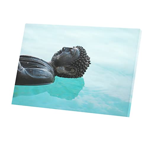 Toile imprimée bouddha couché en bronze déco murale turquoise 60 x 40 cm