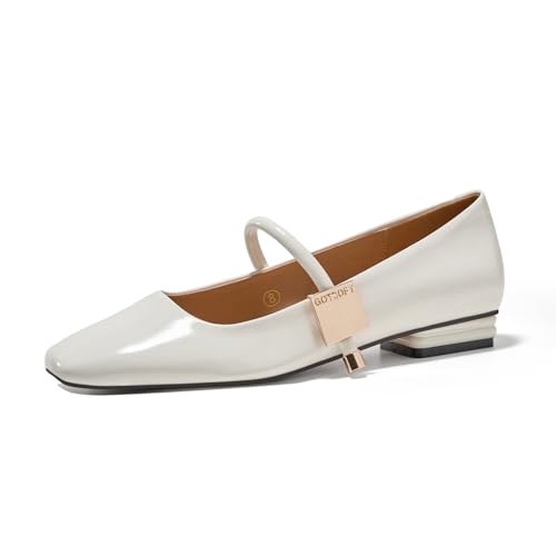 GotSoft Womens Mary Jane Flats Closed Square Toe Ballet Flat Dressy Comfortable Metal Decoration Shoes, Buckle White, Size 7.5 by GotSoft - Used condition - US$46.11