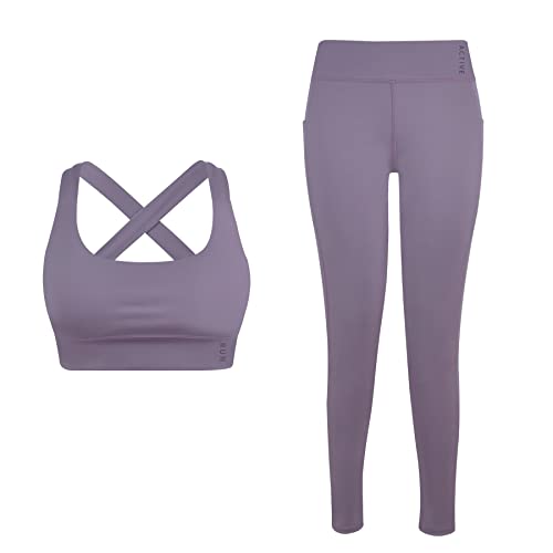 Vêtement de Sport Femme 2 Pièces Ensembles de Haut et de Bas d'entraînement pour Femmes Soutiens-Gorge de Sport Femme Leggings Sport pour Femmes (L-XL, 9804-Purple) Cover