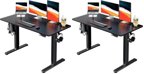 Image of HUANUO Electric Standing Desk, Whole Piece Desktop, Adjustable Height Computer Desk, 4 Height Memory Settings, Sit Stand Up Desk for Home Office, 48 inch x 24 inch, Black (Pack of 2)