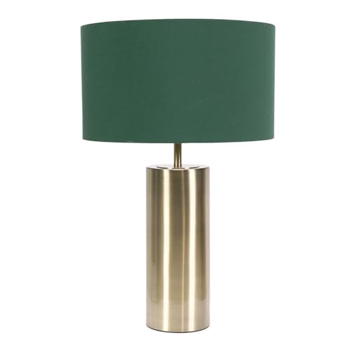 ValueLights | Antique Brass Single Stem Touch Dimmer Light Table Lamp with Forest Green Drum Shade | Home Décor, Bedside & Desk Lamp