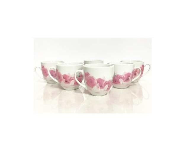  BECA Set 6 Tazzine Tazze da Caffè in Ceramica senza Piattini Rose