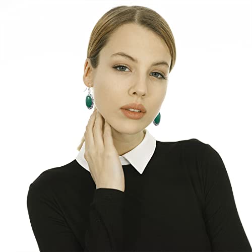 Hqfjw Healing Green Dongling Stone Aventurine Quartz Crystal Drop Earrings,S925 Sterling Silver Genuine Real Natural Oval Jade Gemstone Boho Statement Drop Earrings For Women Girls (I_Aventurine) #TOP4