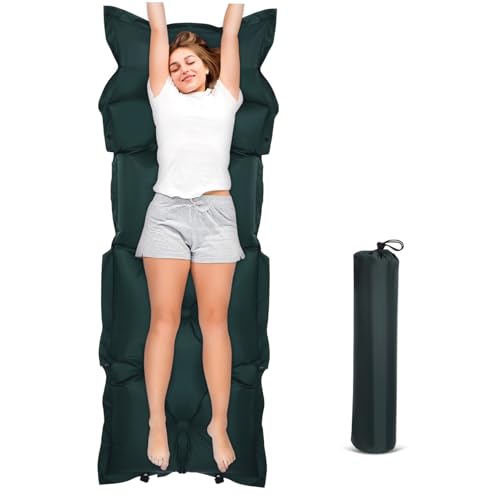 Happyyami Portable Camping Bed Self-Inflating Sleeping Pad Pillow Comfortable and Durable Air Mattress Olive Green 185x60x2.5cm