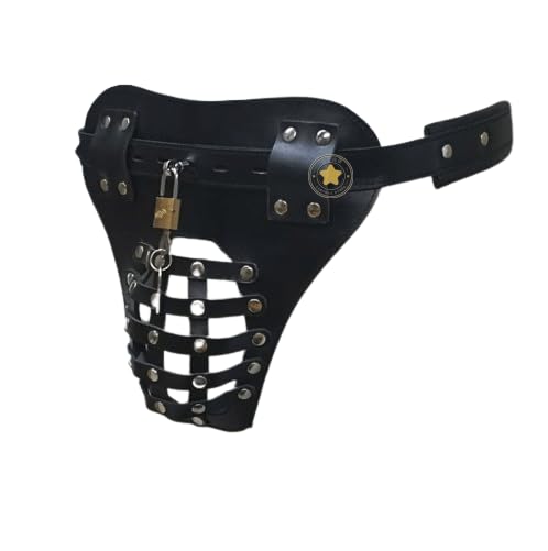 Black Leather Netted Chastity Jock - Locking BDSM Device for Men - Lockable Jockstrap -Secure Locking Jockstrap for Men (50 in)3