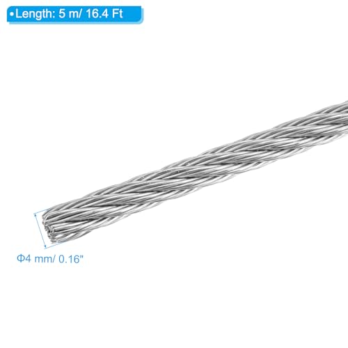 Image of PATIKIL Picture Hanging Wire, 4mm x 5 Meters Stainless Steel Rope Cable Heavy for Hanging Picture Frame Mirror, Silver