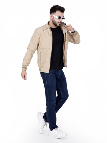 Image of Dollar Full Sleeves Bomber Jacket for Men | TPU Men's Standing Collar Lightweight Winter Jacket, Regular Fit