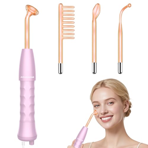 Alta Frecuencia Estetica Facial, ROMMQB Profesional Máquina Facial de Alta Frecuencia con 4 Tubos de Neón, Varilla Portátil de Terapia de la piel para Arrugas, Acné, Crecimiento del Cabello