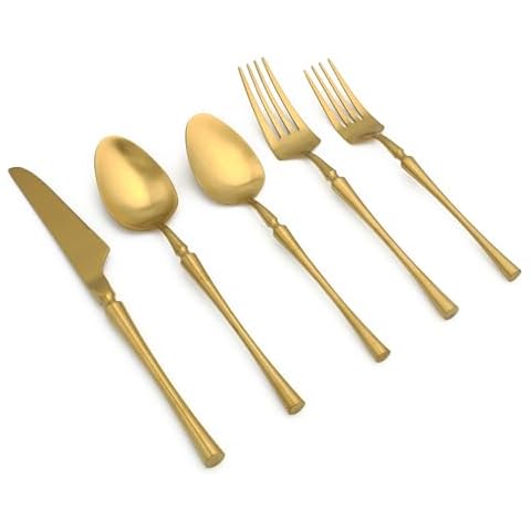 Elyon Tableware 20-Piece Noelle Matte Gold Flatware Set, Stainless Steel, Service For 4 Cover