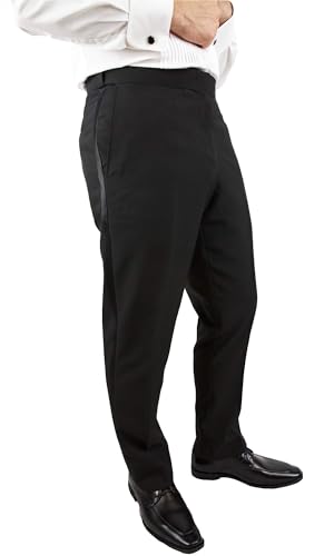 Sir Gregory Men’s Expandable Waistband Tuxedo Pants Slim-Fit Trousers with Satin Stripe (40' Waist) Black