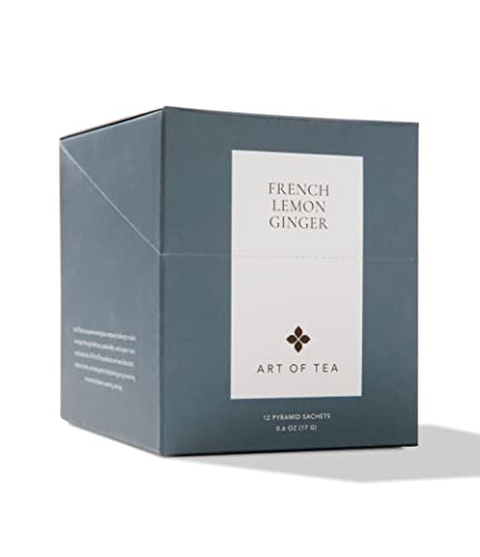 Art of Tea Organic French Lemon Ginger Tea Bags – 12 Count Premium Pyramid Sachets – Caffeine Free Herbal Tea with Ginger, Lemongrass &amp; Lemon Verbena – Soothing Wellness &amp; Digestion Tea