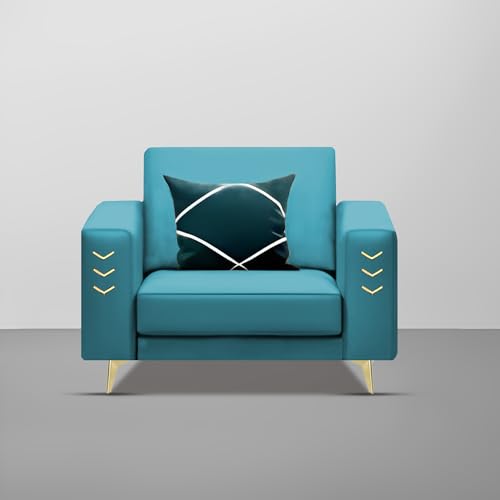 Image of Casaliving Falco 1 Seater Sofa Set for Living Room (Turquise Fabric) Premium Fabric Sofa